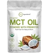 Organic MCT Oil Powder with Prebiotic Fiber,1 Pound(16 Ounce), Fast Fuel for Body and Brain, C8 M...